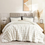 YIKUSH Fluffy Comforter Set Queen Size - Soft & Fuzzy Faux Fur Comforter, Ultra Plush White Comforter with Flannel Back, Warm Yet Lightweight Cozy Bedding Set YIKUSH