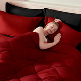ELNIDO QUEEN® Queen Comforter Set 7 Pieces, Red and Black Bed in a Bag Queen Size, Bed Set All Seasons Bedding Sets with Reversible Comforter, Flat Sheet, Fitted Sheet, Pillowcases and Pillow Shams ELNIDO QUEEN