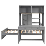 Harper & Bright Designs Twin Over Twin Bunk Bed with Desk, Drawers and Wardrobe, Wooden Loft with Stand-Alone Bed and Shelves for Kids Teens, Grey Harper & Bright Designs