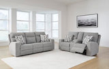 Signature Design by Ashley Biscoe Casual UV Resistant Power Reclining Sofa with Adjustable Headrest and USB Ports, Light Gray Signature Design by Ashley