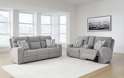 Signature Design by Ashley Biscoe Casual UV Resistant Power Reclining Loveseat with Console, Adjustable Headrest and USB Ports, Light Gray Signature Design by Ashley