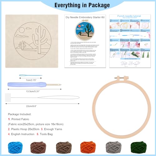 LACHLAND Punch Needle Kit Beginners, Landscape Stitching Kit for Adults&Teens DIY Embroidery Starter Craft with Yarn Needle Tool Easy Hobby Home Decor Gifts for Craft Lover (Cactus)