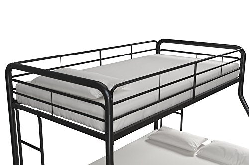 DHP Dusty Metal Bunk Bed Frame for Kids, Teens, and Adults, With Angled Ladder, High Full Length Guardrail, Smooth Rounded Edges, No Boxspring Required, For Small Spaces, Twin-Over-Full, Black DHP