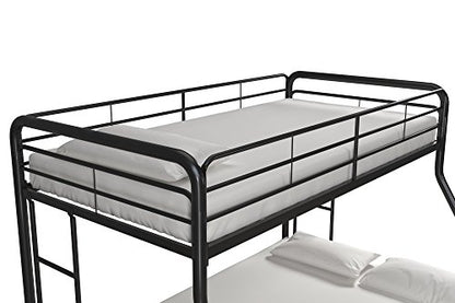 DHP Dusty Metal Bunk Bed Frame for Kids, Teens, and Adults, With Angled Ladder, High Full Length Guardrail, Smooth Rounded Edges, No Boxspring Required, For Small Spaces, Twin-Over-Full, Black