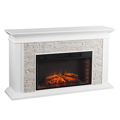 SEI Furniture Canyon Heights Faux Stacked Stone Electric Fireplace, White SEI Furniture