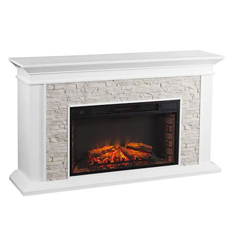 SEI Furniture Canyon Heights Faux Stacked Stone Electric Fireplace, White SEI Furniture