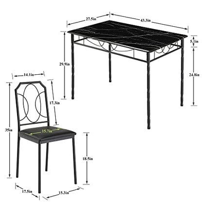 VECELO 5-Piece Dining Set - Industrial Counter Height Table and 4 Chairs for Kitchen & Breakfast Nook - WoodArtSupply