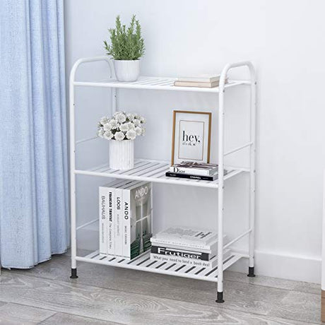 JSB 3-Tier Adjustable Shelving Unit, Heavy Duty Storage Rack Organizer Metal Corner Shelf for Kitchen Living Room Laundry Pantry Bathroom (White, 3 Tier)… JSB