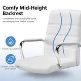 Yaheetech Office Desk Chair Mid-Back Leather Computer Chair Height Adjustable Ergonomic Executive Chair w/Lumbar Support Comfy Thick Padded Armrests and Seat, White Yaheetech
