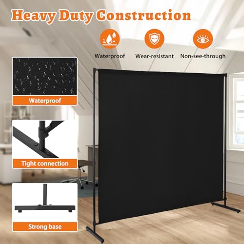 Room Divider Single Panel, 71''W x 71''H Height Adjustable Large Room Divider Panel for Office, Fabric Portable Privacy Screen Wall Divider for Room Separation, Black Freestanding Partition Separators JAUZVIL