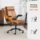 VINGLI Microfiber Brown Rolling Ergonomic Office Desk Chair with Padded Flip-up Arms, 360°Swivel High Back Executive Computer Chair with Wheels for Game，Home Small Space, Study Room, Reading Room VINGLI