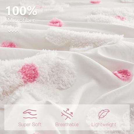 CotComf Twin Comforter Set for Girls 2 Pieces Tufted Daisies Flowers Twin Size Pink Floral Bedding Set Cute Comforter Set for Kids, Lightweight Bed Set for Kids Teen Girls Women CotComf