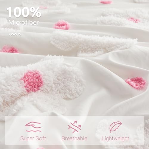 CotComf Full Size Comforter Set for Girls 3 Pieces Tufted Daisies Flowers Pink Floral Bedding Set Cute Comforter Set for Kids, Lightweight Full Bed Set for Kids Teen Girls Women CotComf