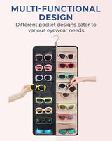 BAGSMART Hanging Jewelry Organizer, Dust Proof Sunglasses Storage Case Wall Mounted, Travel Dual Sided Glasses Case Multiple Pairs, Eyeglasses Holder with 32 Clear Slots & Metal Hook, Black BAGSMART