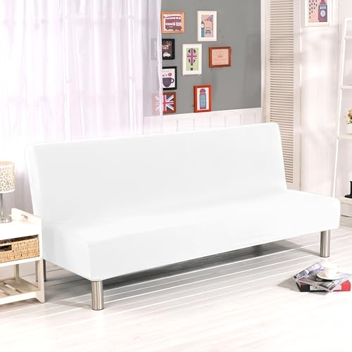 ele ELEOPTION White Armless Sofa Bed Cover Stretch Slipcover Folding Couch Cover Futon Covers Full Size Furniture Protector ele ELEOPTION