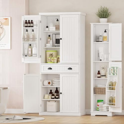 Function Home Tall Storage Cabinet, 64" Narrow Bathroom Cabinets, Freestanding Kitchen Pantry with Door Storage Shelves, Wooden Slim Floor Cabinets for Kitchen Dining Living Room, White - WoodArtSupply