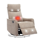 Trustyue Swivel Rocker Recliner Chair, 360° Swivel Recliner with Heat and Massage, Rocker Recliner Nursery Glider Chair with Side Pockets for Living Room (Khaki, Fabric)