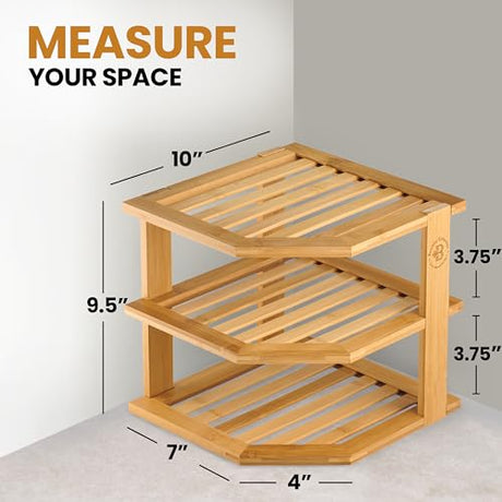 2-Pack Plate Organizer for Cabinet - Bamboo Corner Shelf for Kitchen or Bathroom Storage, Space-Saving Rack for Dishes, Countertop, Cabinet, Pantry - Organization & Housewarming Gift Bambüsi