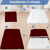 Cottington Lane Traditional Japanese Shikibuton Futon Cover, King Size Premium Cotton Zippered Floor Mattress Slipcover, Soft Durable, Ideal for Dorm Rooms, Guest Rooms, Burgundy Cottington Lane