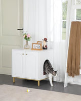 Hzuaneri Cat Litter Box Enclosure, Hidden Litter Box Furniture, Wooden Pet House Side End Table, Storage Cabinet Bench, Fit Most Cat and Litter Box, Living Room, Bedroom, White and Gold CB81203G Hzuaneri