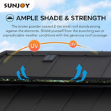 Sunjoy Wooden Grill Gazebo, 8 x 12 ft. Steel Hardtop Gazebo with Solar Power for Year-Round Grilling - 2 Full Size Grills, Griddles or Smokers - Sunjoy