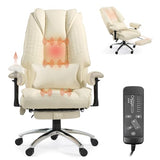 Mvpipi Massage & Heated Office Chair with Foot Rest, Ergonomic Executive Office Chair with Reclining Backrest, Adjustable Arms and Lumbar Support, High Back Leather Desk Chairs for Home Office, Beige Mvpipi