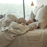 Simple&Opulence 100% Linen Duvet Cover Set 2pcs with Coconut Button Closure Natural French Washed Flax Solid Color Soft Breathable Farmhouse Bedding - Linen, Twin Size Simple&Opulence