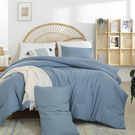 Weigelia Boho Dusty Blue 3PCS Microfiber Bed Comforter Set for All Seasons - Soft, Lightweight Comforter and Pillowcases weigelia