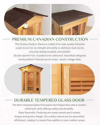 Duthss Customize Outdoor Far Infrared&Steam Sauna Rooms,1-6 Person Canadian Cedar Infrared Steam Barrel Saunas,Customization of Size, Color, Front and Rear Windows, roof, Porch, Heater, Interior, etc Duthss