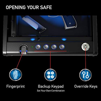 SentrySafe Biometric Gun Safe for Handgun or Pistol, Fingerprint Safe with Interior Light, 1 Handgun Capacity, Firearm Storage with Bolt Down Kit, QAP1BLX