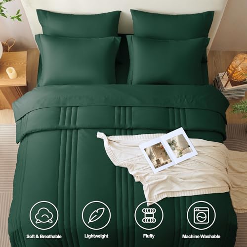 CozyLux Queen Size Comforter Sets - 7 Piece Bed in a Bag Emerald Green Comforter Set with Sheets Queen Bed Set All Seasons, Bedding Set with Down Alternative Comforter, Sheets, Pillowcases & Shams CozyLux