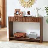 RUSTYER Console Table with Drawers, Narrow Mid-Century Fluted Entryway Table Sofa Table with Storage Shelf, Wood Entry Table Accent Behind Couch Table for Entrance, Hallway, Living Room (Walnut) RUSTYER
