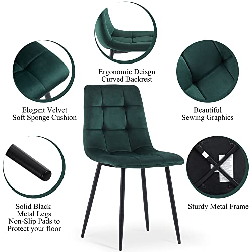 Homedot 37" Round Table Set for 4 Person, Modern Kitchen Table Set, Imitation Wood Dining Table with Space Saving Dining Chairs, Dark Green Velvet Side Chairs Homedot
