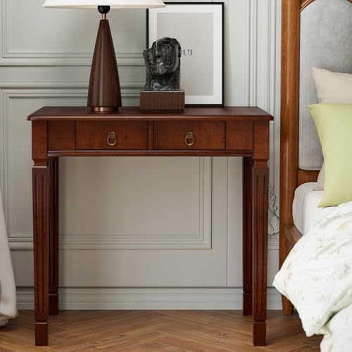 LEEMTORIG Traditional Solid Wood Writing Desk, Small Secretary Desk with 2 Drawers, Mahogany Desk Cherry Wood Writing Table for Home Office, 31.5" W French Provincial Desk, Cherry Walnut SSZ-D1258 LEEMTORIG