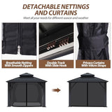 Raysfung 10 X 10ft Hardtop Gazebo, Galvanized Steel Double Roof Gazebo with Nettings and Curtain Outdoor Aluminum Frame Vertical Stripes Roof Permanent for Patio, Backyard, Lawns Raysfung