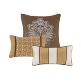 Madison Park Bellagio Cozy Comforter Set - Luxurious Jaquard Traditional Damask Design, All Season Down Alternative Bedding with Matching Shams, Decorative Pillow, Queen(90"x90"), Brown/Gold 7 Piece Madison Park