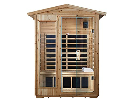 KUNSANA Far Infrared Sauna Room for 2 Persons Low EMF Home Indoor/Outdoor Saunas Canadian Premium Hemlock Wood-Sweating Detox-Colored Light Spectrum-LCD Display-Bluetooth KUNSANA