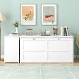 FAVSH Queen Size Murphy Bed with Rotable Desk,Solid Pine Wood & MDF Wall Bed, Space-Saving Hidden Bed,Easy Assembly Fold-The-Way Bed,No Box Spring Needed,White FAVSH