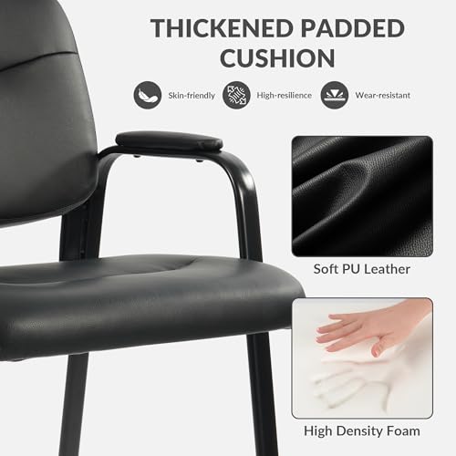 Elevon Waiting Room Chairs No Wheels Set of 4, Leather Stationary Office Reception Guest Chair with Padded Arms for Elderly Desk Conference Room Lobby Table Side Salon Elevon