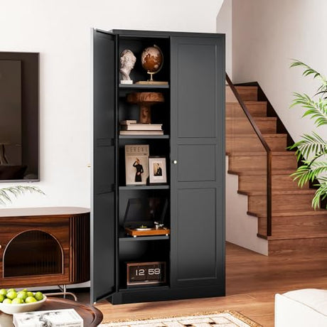 Letaya Black Storage Cabinet with Adjustable Shelves-Metal Home Kitchen Pantry Cabinets with Doors,Organization Locker for Cupboard/Bedroom/Dining/Living/Bathroom/Office/Garage Room Letaya