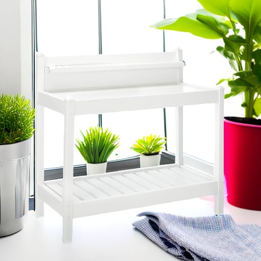 DuraTrel Greenfield PVC Vinyl Indoor Outdoor Table Potting Bench Station with Shelf for Plant Accessories & Gardening Supplies Storage, White DuraTrel