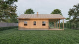 Generic 24x24 Tiny Home Cabin Building Plans - 2 Bedrooms, Living Room, Kitchen, Bath, Porch & Carport - Drawings