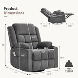 Ketaiyou Swivel Rocker Recliner Chair for Adults with Massage and Heat, Cup Holders and Side Pockets, Glider Rocking Reclining Single Sofa Chair for Living Room(DK Grey)
