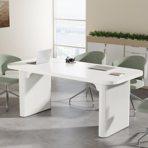 Tribesigns 5 ft Conference Table, Modern Rectangular Meeting Seminar Table with Double Pedestal, 62-Inch Large Boardroom Table for Office (White) Tribesigns