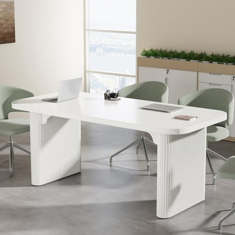 Tribesigns 5 ft Conference Table, Modern Rectangular Meeting Seminar Table with Double Pedestal, 62-Inch Large Boardroom Table for Office (White) Tribesigns