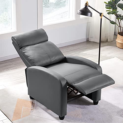 Yaheetech Recliner Chair Set of 2, PU Leather Upholstered Reclining Sofa Chair with Pocket Springs for Living Room, Home Theater Seating Grey