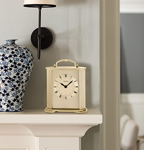 Bulova Clocks B1719 Arthur Brushed Gold 6.5”H x 5.5” W x 2.25” D Bulova