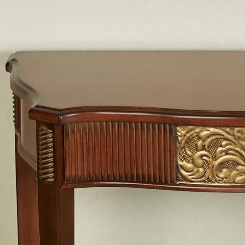 Touch of Class Sarantino Wooden Console Table - Natural Cherry with Aged Gold Details - Traditional Decorative Regal Furniture - Half Circle Moon Shape - Elegant Display for Entryway Room Touch of Class
