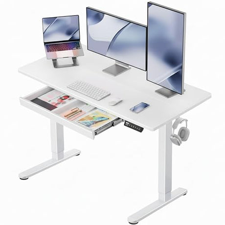 ErGear 48 x 24 inch Electric Standing Desk Adjustable Height with Drawers, 4 Memory Height Settings, Sit Stand Up Desk for Home Office & Computer Workstation, White ErGear