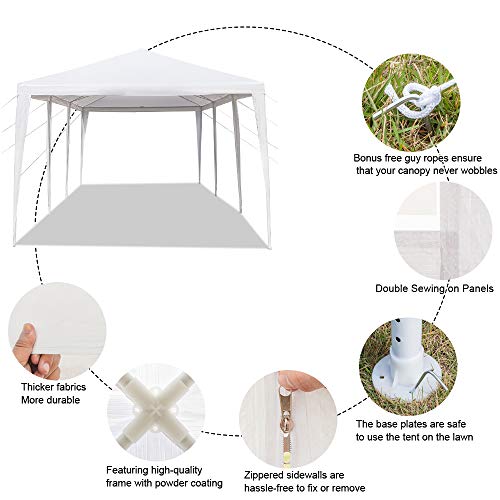 KEPOOMAN 10' x 30' White Outdoor Gazebo Canopy Waterproof Party Tent Wedding Canopy with Removable Sidewalls & Brighter Church Windows - 5 Sides KEPOOMAN
